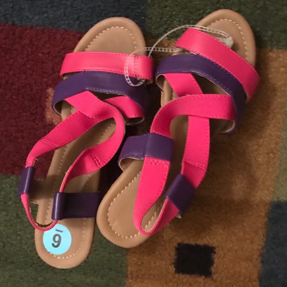 Unbranded Pink And Purple Cross Strap Wedges